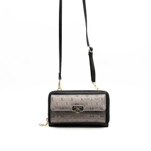 Silver & Polo Platin - Siyah SP921 Kadın Askılı Cüzdanlı Telefon Çantası