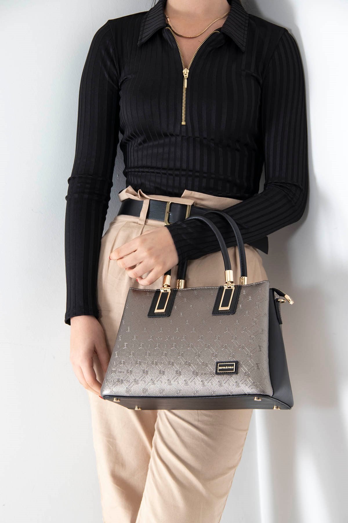 Silver & Polo Platin - Siyah SP1000 Kadın El Çantası