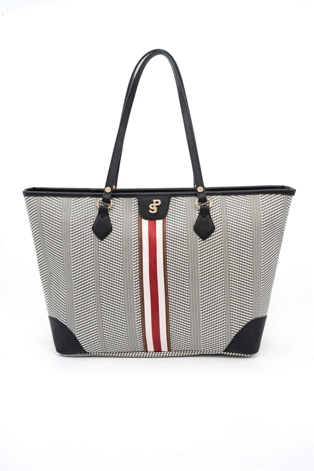 Silver & Polo Siyah Beyaz  - Siyah SP1169 Kadın Omuz Shopper Çanta