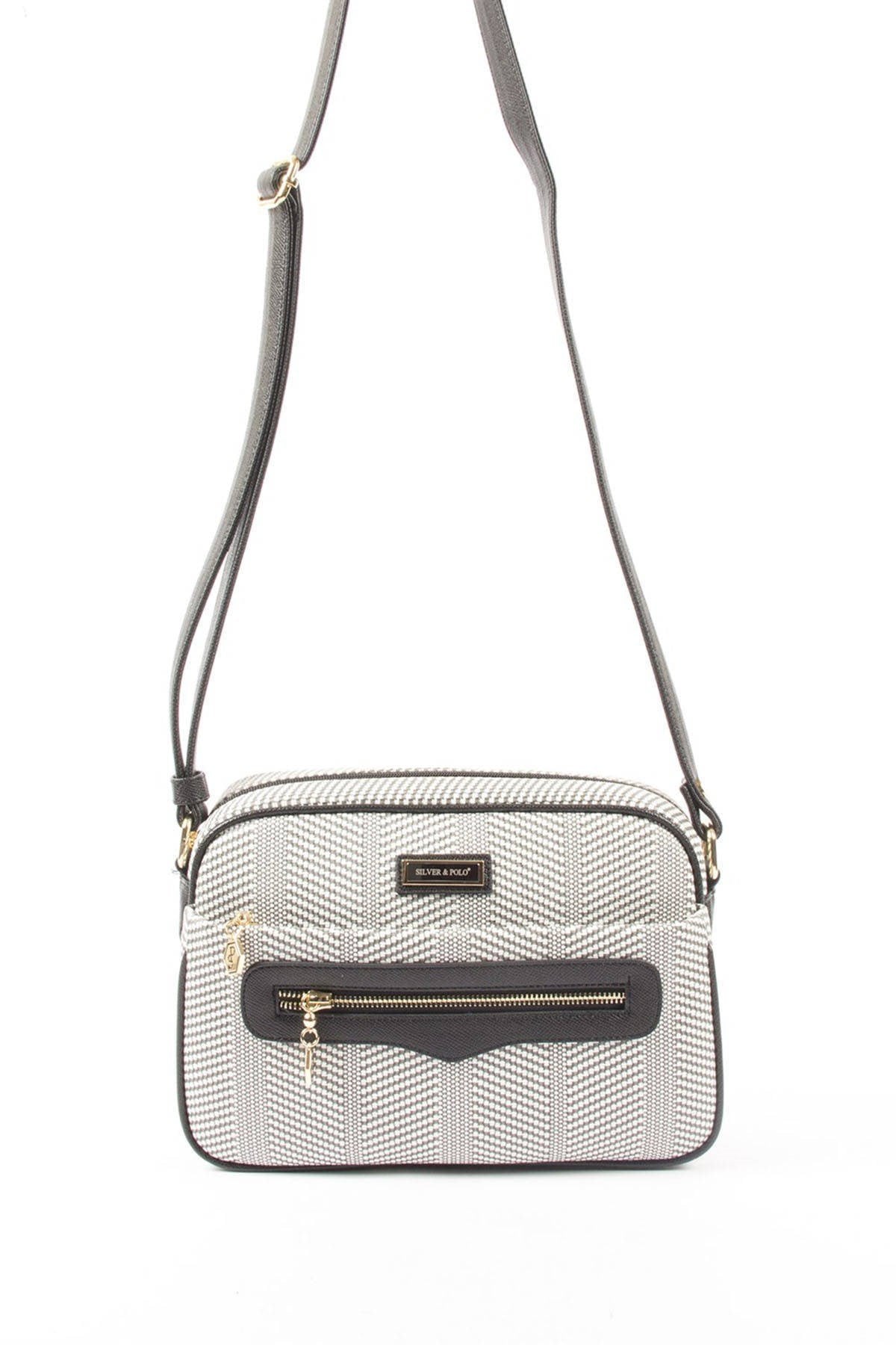 Silver & Polo Siyah Beyaz - Siyah SP491 Kadın Çapraz Çanta