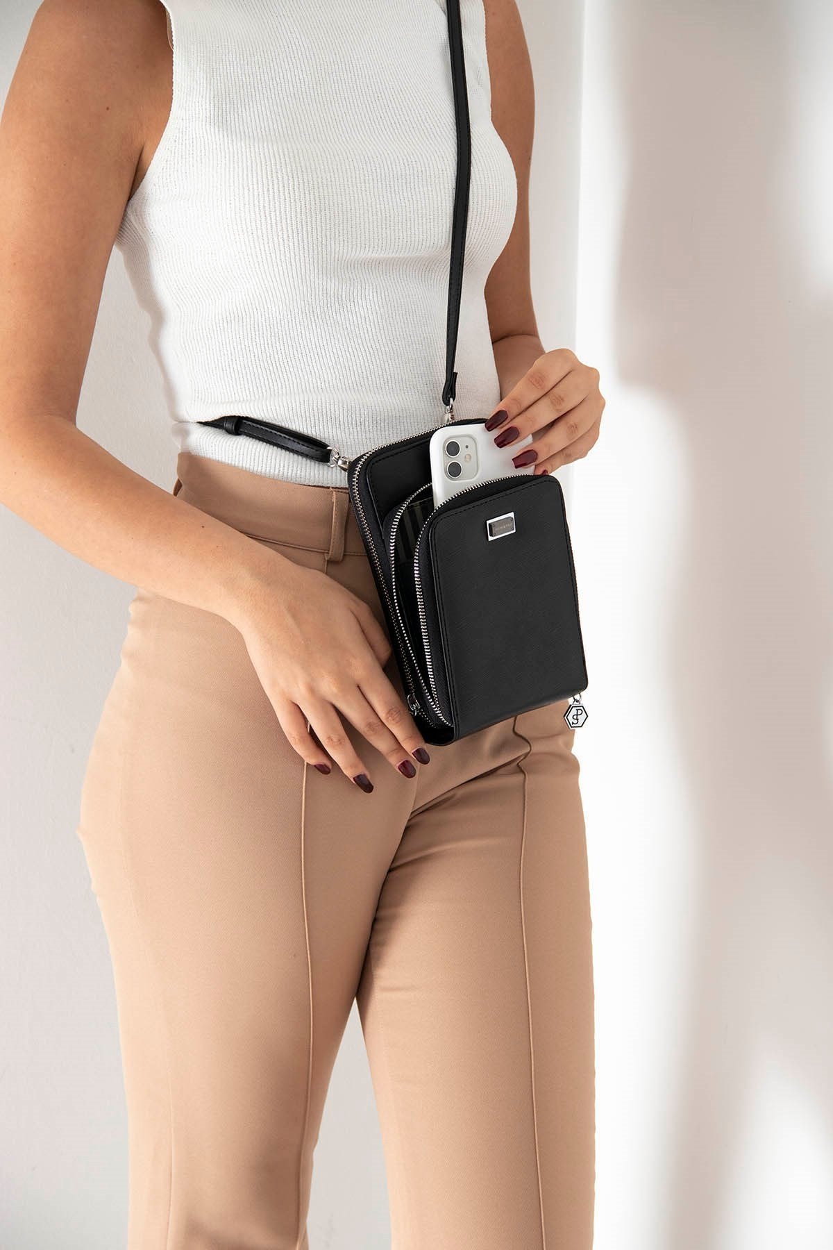 Silver & Polo Siyah - Siyah SP1011 Kadın Askılı Cüzdanlı Telefon Çantası