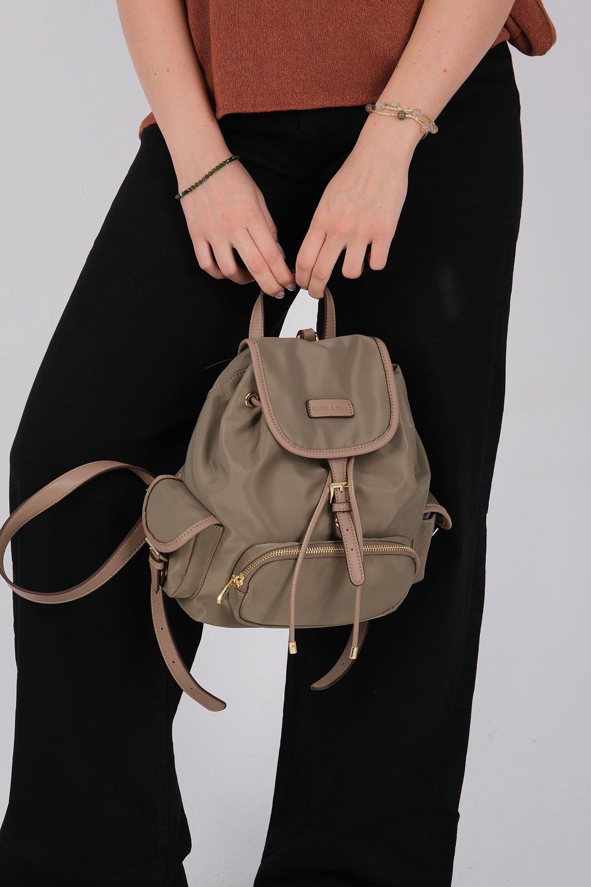 SP1207 Kadın Sırt Çantası Saten Yeşil - Kum SP1207-M206