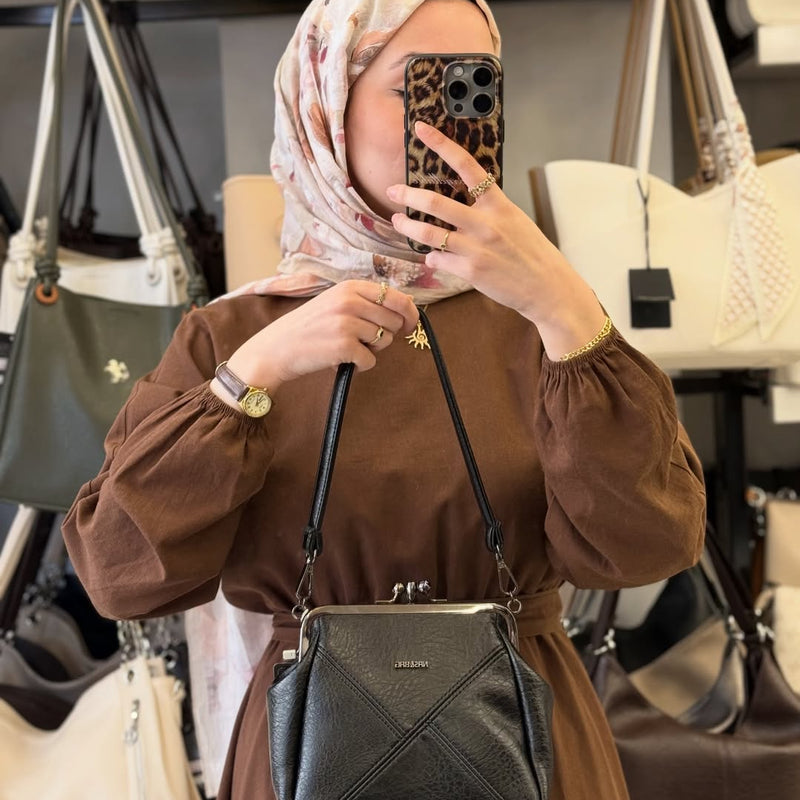 Nas Bag Mini Vintage Burslu Klipsli Kadın Omuz ve Çapraz Çanta - 1423 - 5