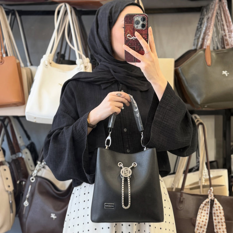 Silver Polo Siyah Fashion Kumaş Klasik & Modern Mini Kova Çanta - 967 - 1