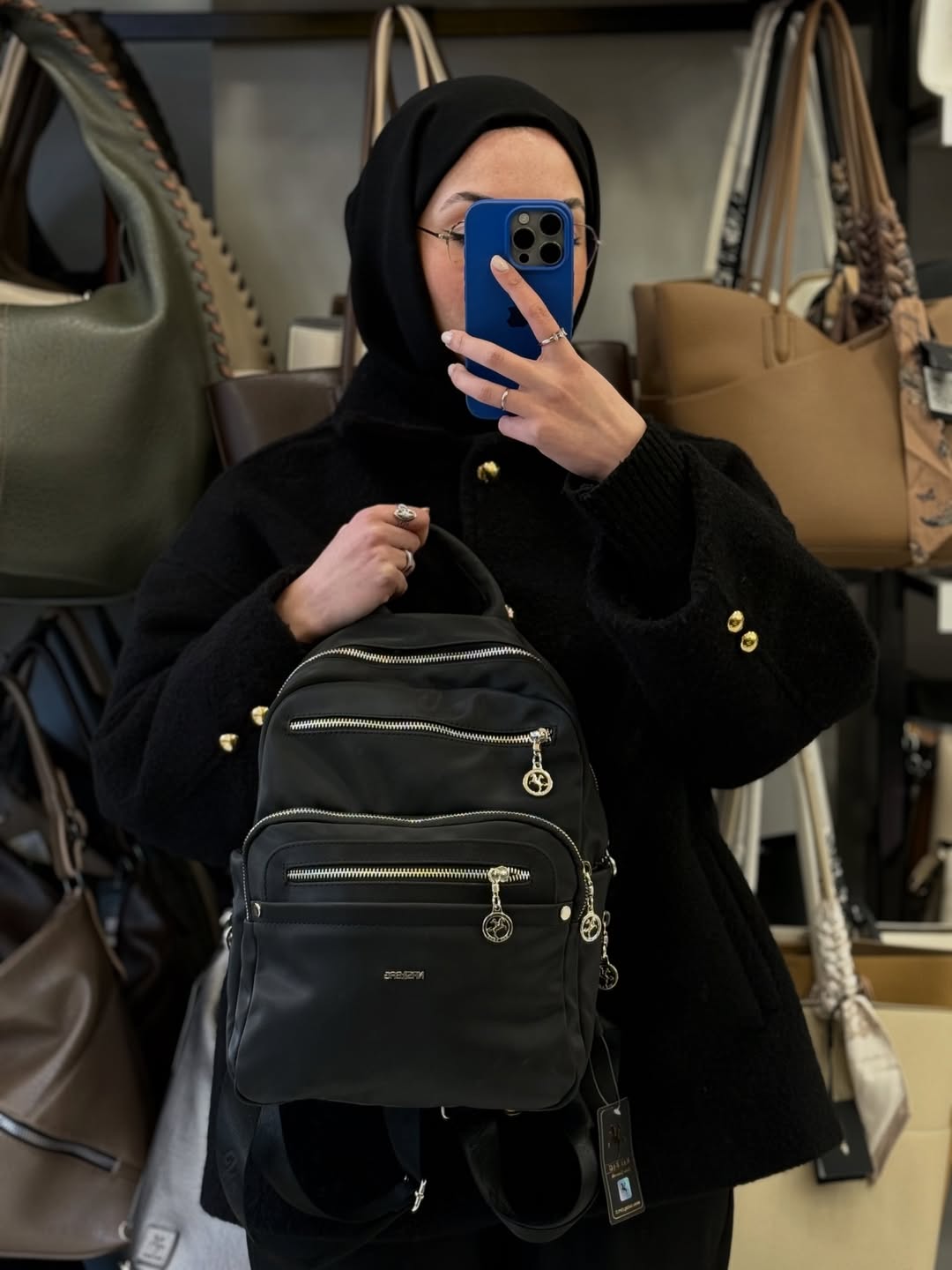 Nas Bag Siyah Buzzy Kadın Çok Gözlü Sırt Çantası - 1358