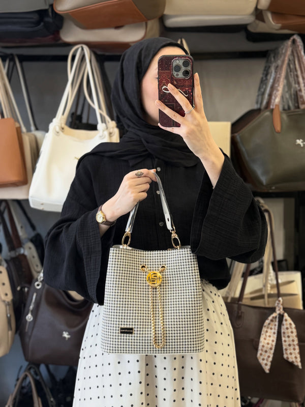 Silver Polo Siyah Ekose Klasik & Modern Mini Kova Çanta - 967