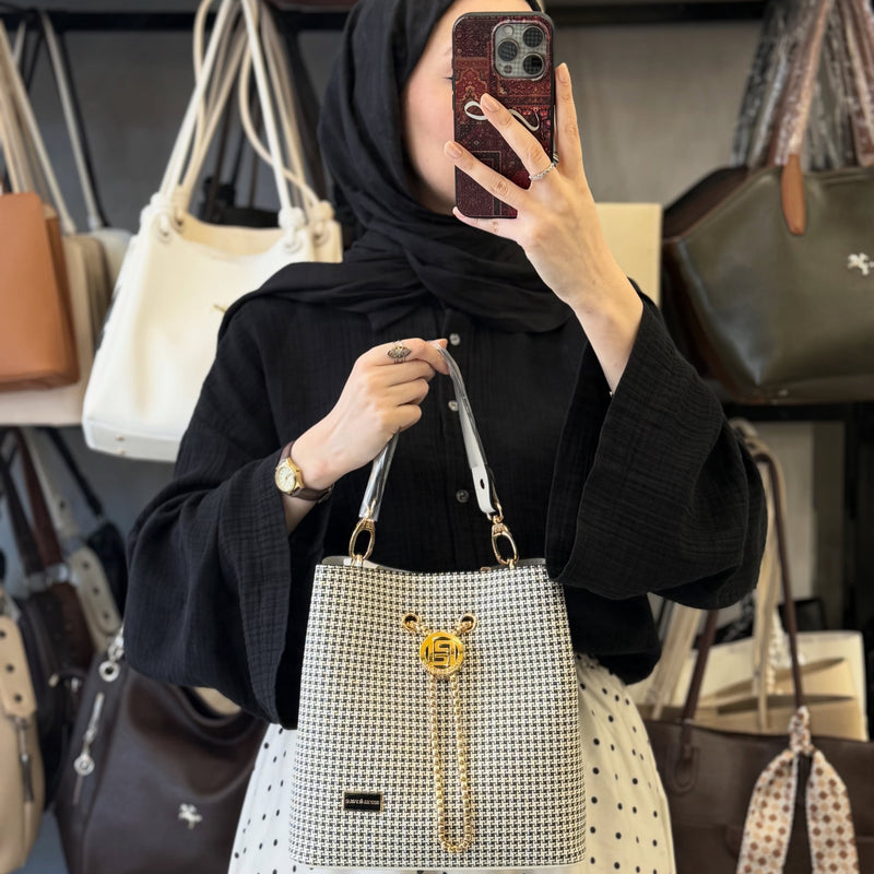 Silver Polo Siyah Ekose Klasik & Modern Mini Kova Çanta - 967 - 1