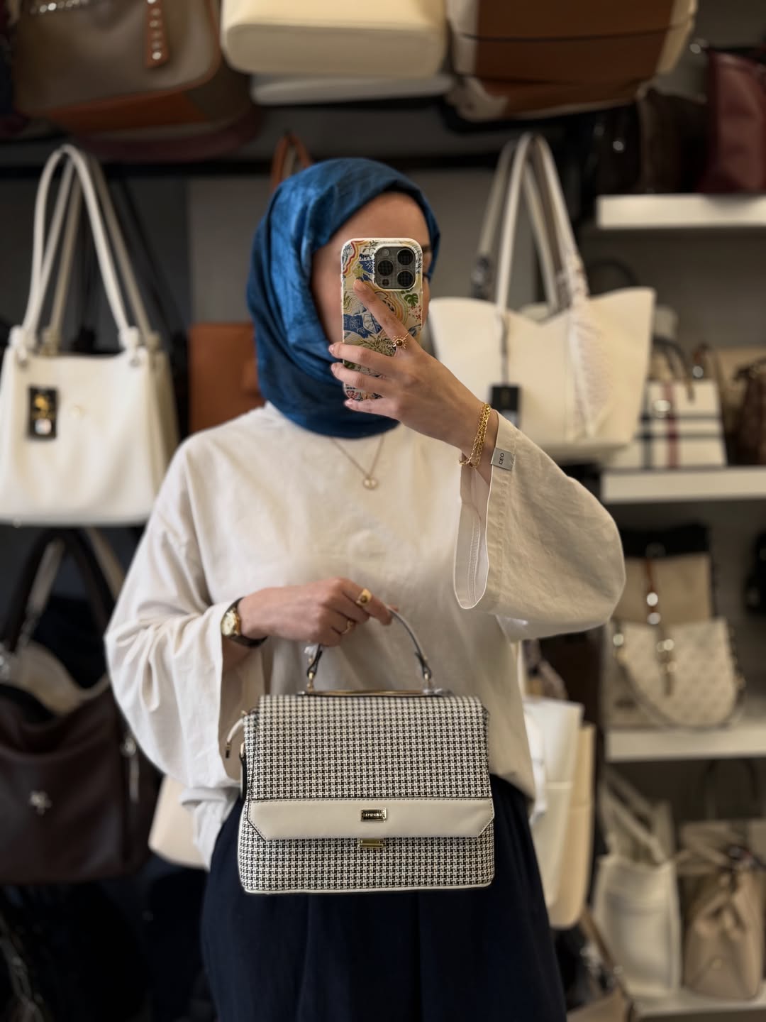 Silver Polo Siyah Kazayağı Desenli Bölmeli Kadın El ve Omuz Çantası - SP838