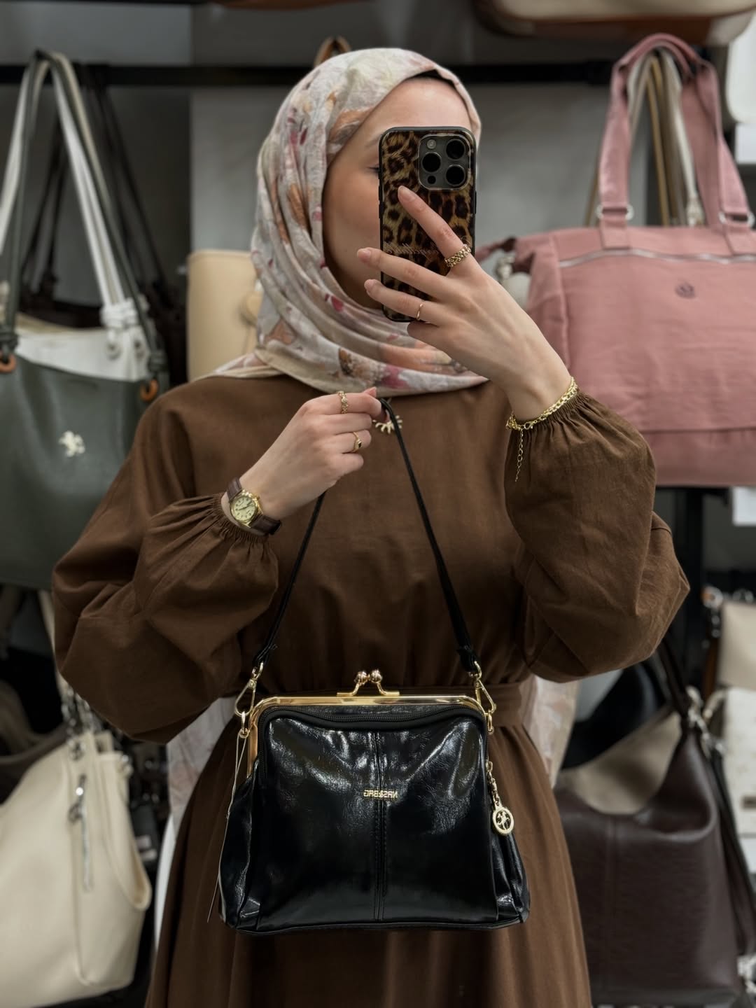 Nas Bag Burslu Klipsli Siyah Rugan Vintage Omuz ve Çapraz Çanta - 1432