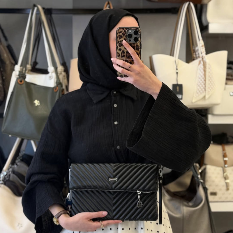 Silver & Polo Siyah Rengi Kapitone Detaylı Clutch & Omuz Çantası - SP1134 - 17