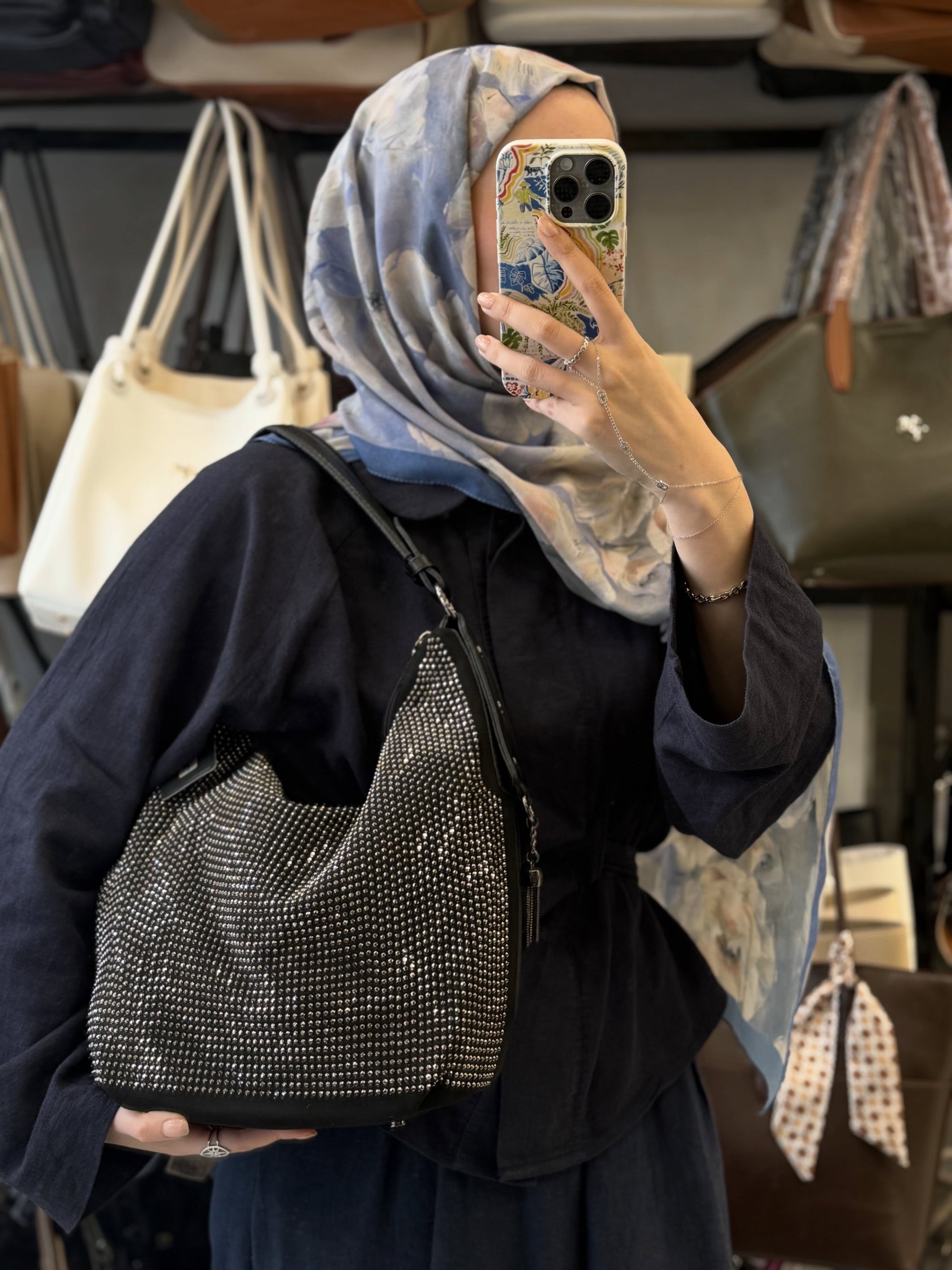 Nas Bag Siyah Parıltılı Taş Detaylı Ultra Yumuşak Kadın Omuz Çantası - 1071
