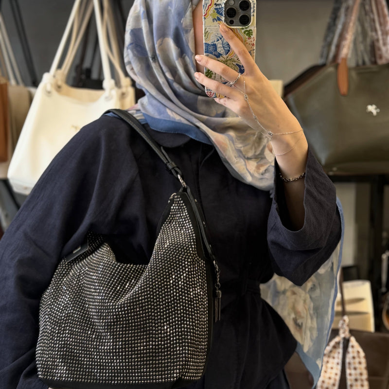 Nas Bag Siyah Parıltılı Taş Detaylı Ultra Yumuşak Kadın Omuz Çantası - 1071 - 1