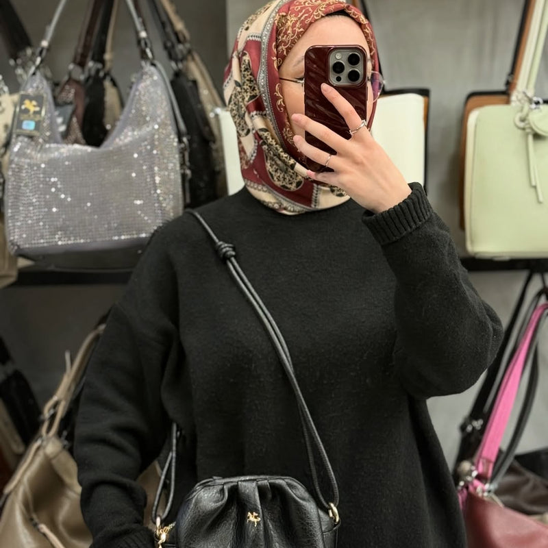 NASBAG Siyah Yumuşacık Dokulu Büzgülü Kadın El ve Çapraz Omuz Çantası - 1255 - 13