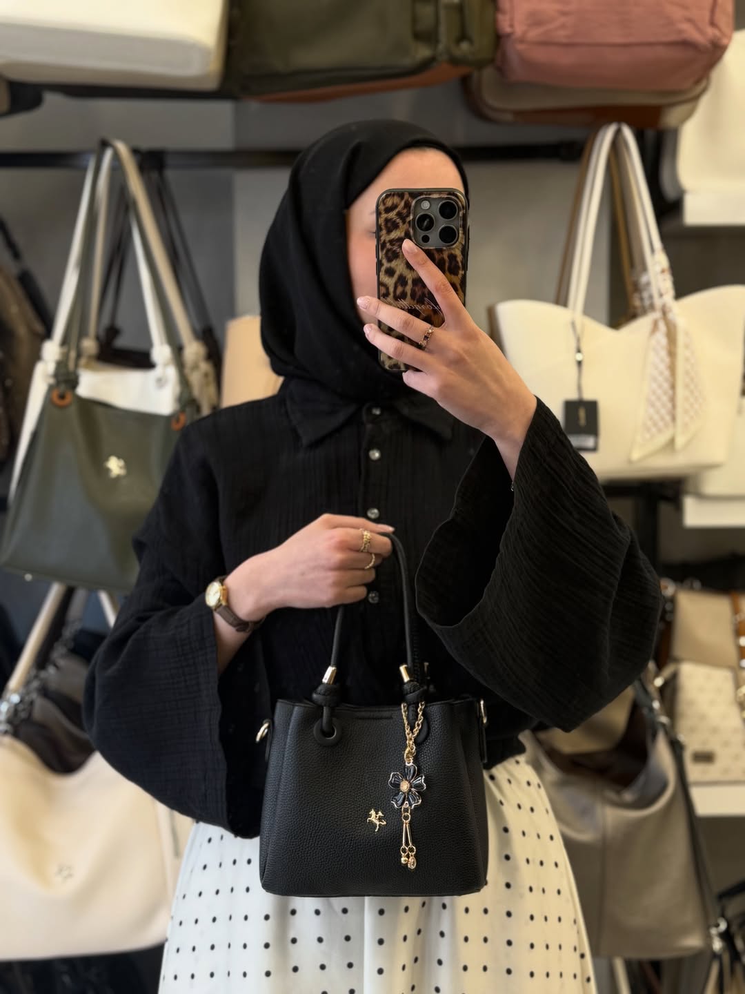 Nas Bag Kadın Charmlı Siyah Mini El ve Çapraz Çanta - 1498
