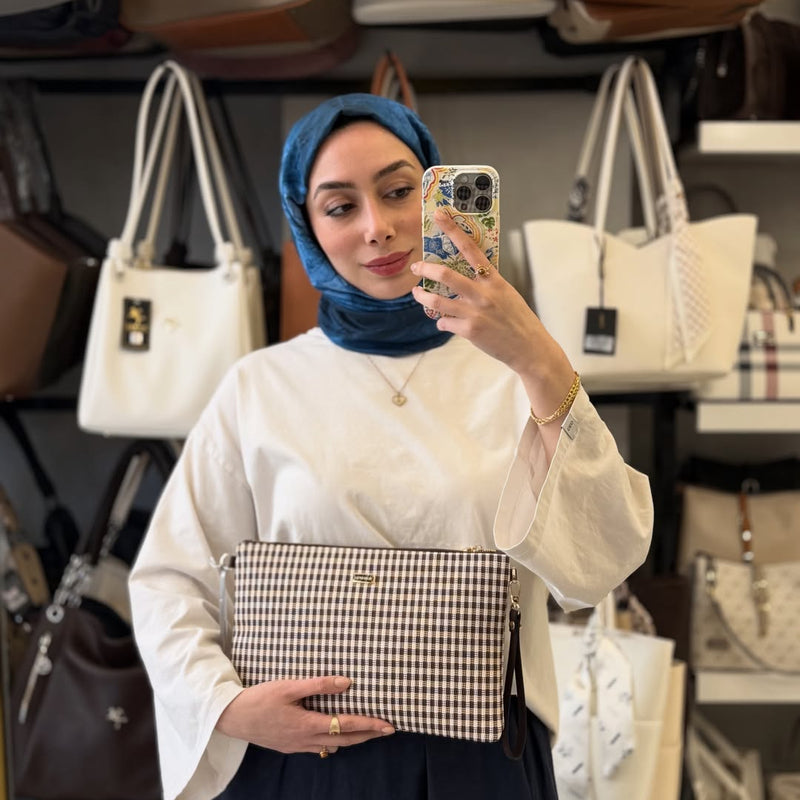 Silver Polo Kahverengi Ekose Kadın Portföy & Clutch - SP1034 - 1