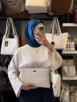 Silver Polo Krem Monogram Kadın Portföy & Clutch - SP1034