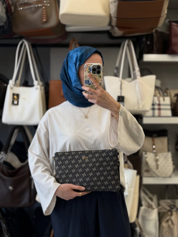 Silver Polo Siyah Monogram Kadın Portföy & Clutch - SP1034