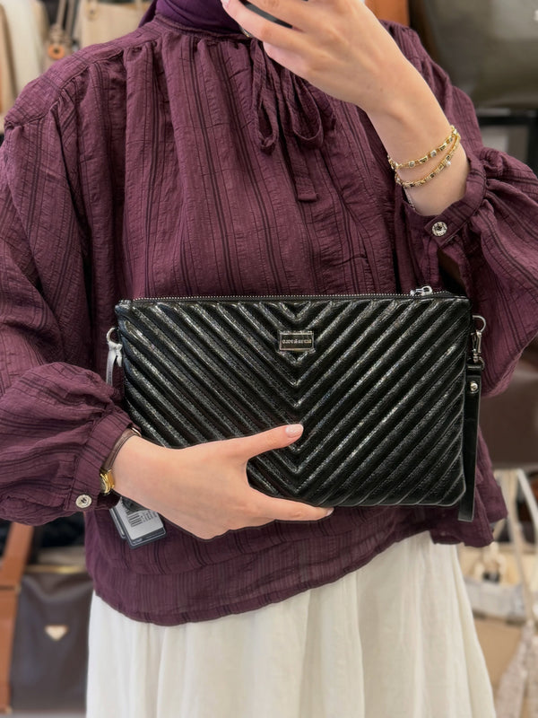 Silver Polo Siyah Rugan Kadın Portföy & Clutch - SP1034