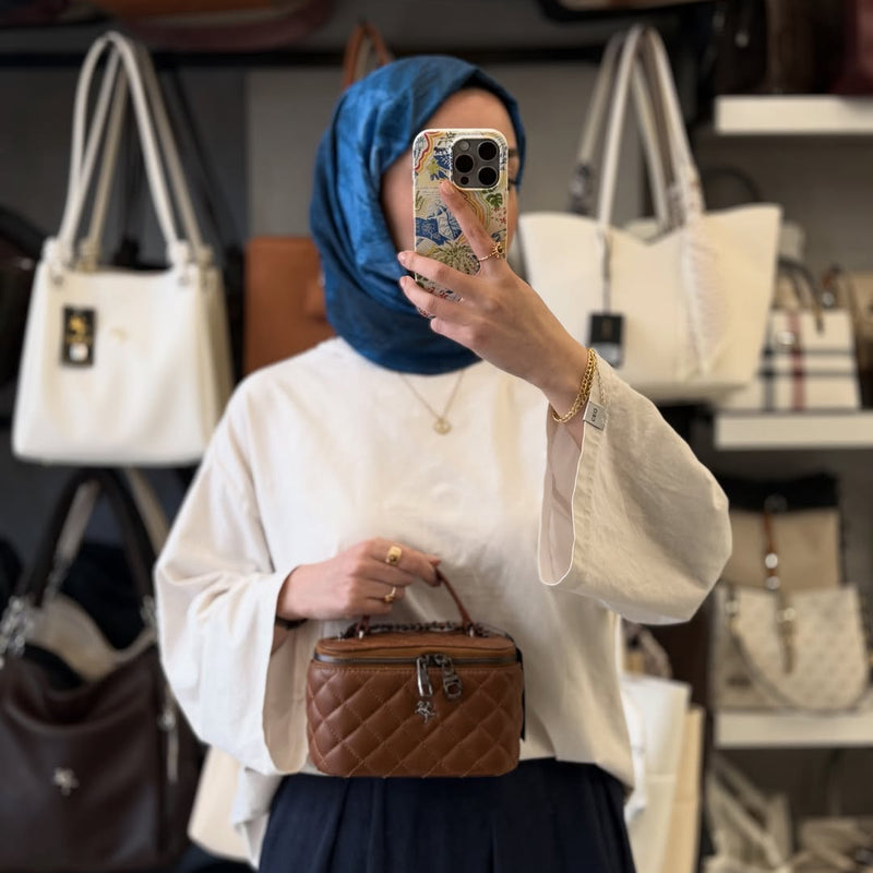 Nas Bag Taba Kapitone Desenli Mini Kutu Çanta - 1497 - 2