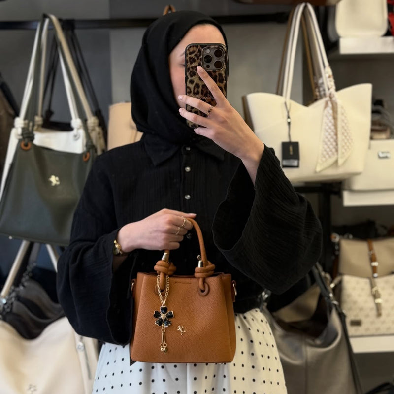 Nas Bag Kadın Charmlı Taba Mini El ve Çapraz Çanta - 1498 - 2