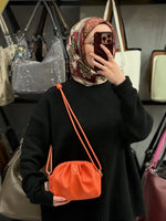 NASBAG Turuncu Dona Yumuşacık Dokulu Büzgülü Kadın El ve Çapraz Omuz Çantası - 1255