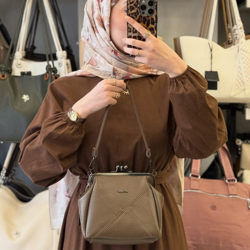 Nas Bag Mini Vintage Burslu Klipsli Kadın Omuz ve Çapraz Çanta - 1423 - 6