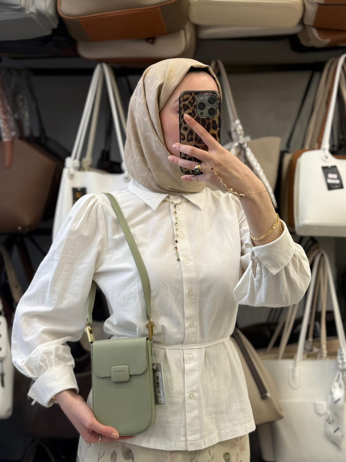 NASBAG Özel Seri - Çok Bölmeli Deri Yeşil Telefon Çantası - NS26032