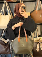 Nas Bag  Yeşil Taba Yumuşak Dokulu & Çok Bölmeli El ve Omuz Çantası - 1486